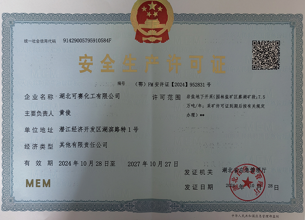安全生产许可证-岩盐下地开采